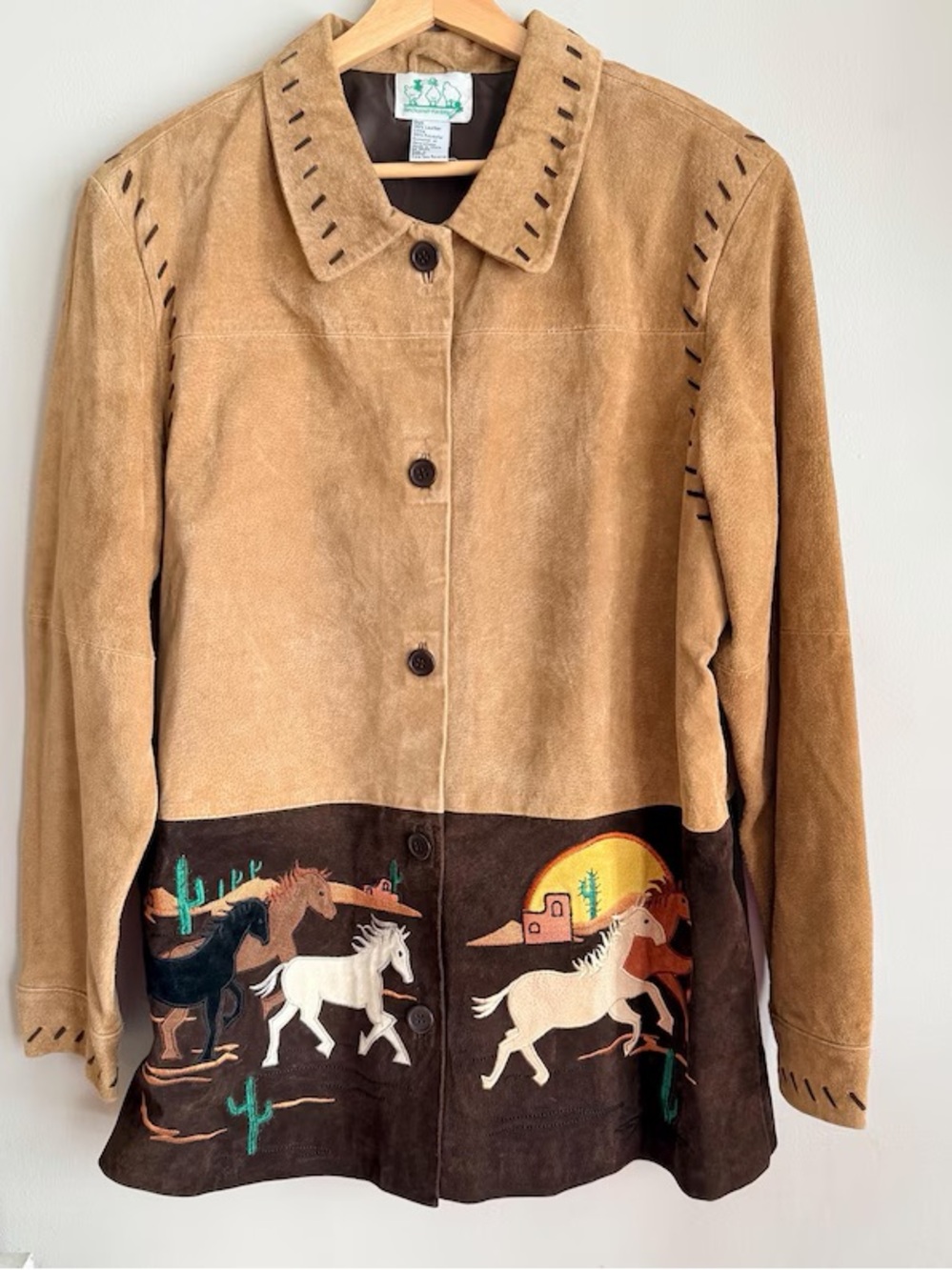 90s horse girlSouthwestern Embroidered Suede Jacket - Tan & Brown women’s large